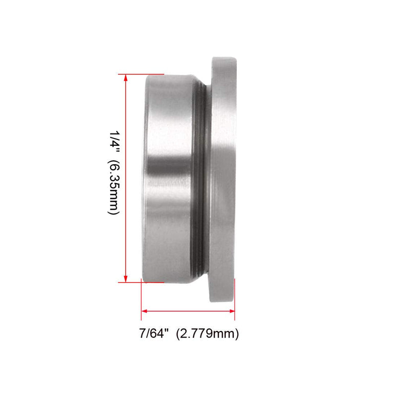 uxcell FR144ZZ Flanged Ball 1/8" x 1/4" x 7/64" Double Metal Shielded (GCr15) Chrome Steel Bearings 10pcs