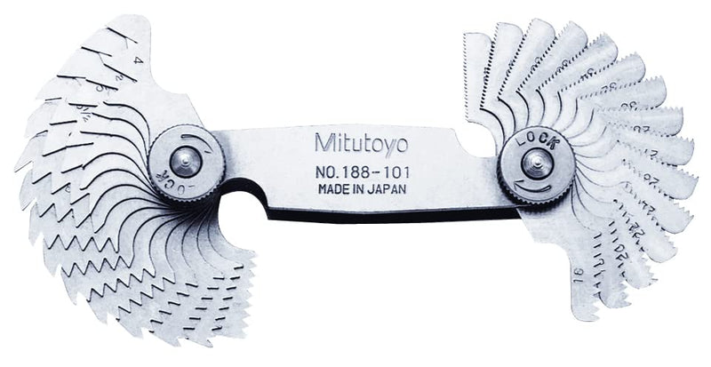 Mitutoyo 188-101, Whitworth Screw Pitch Gage, 4 to 42 TPI, 30 Leaves