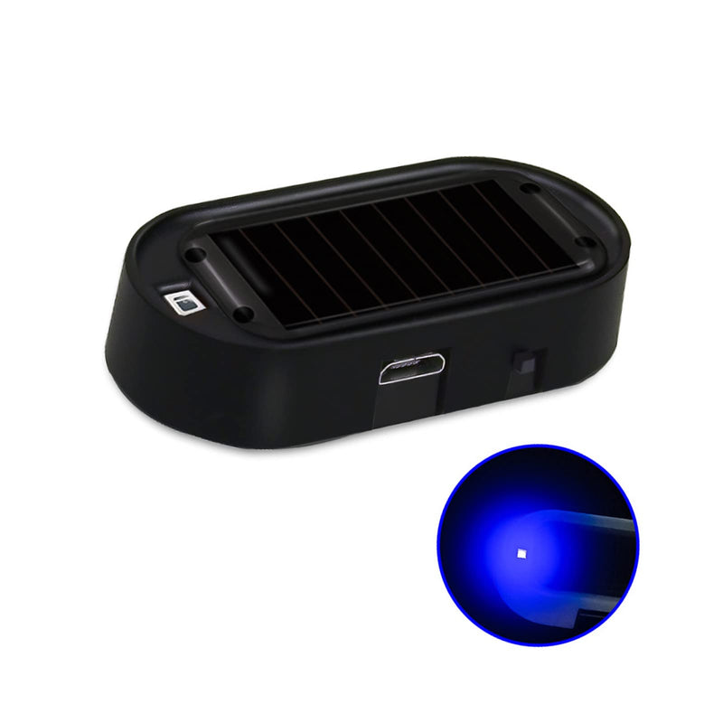ANKIA 2PCS Solar Power Fake Car Alarm LED Light, Simulated Dummy Warning Anti-Theft LED Flashing Security Light, Car Alarm System Lamp with USB Port, Blue & Red Light (Black) Black
