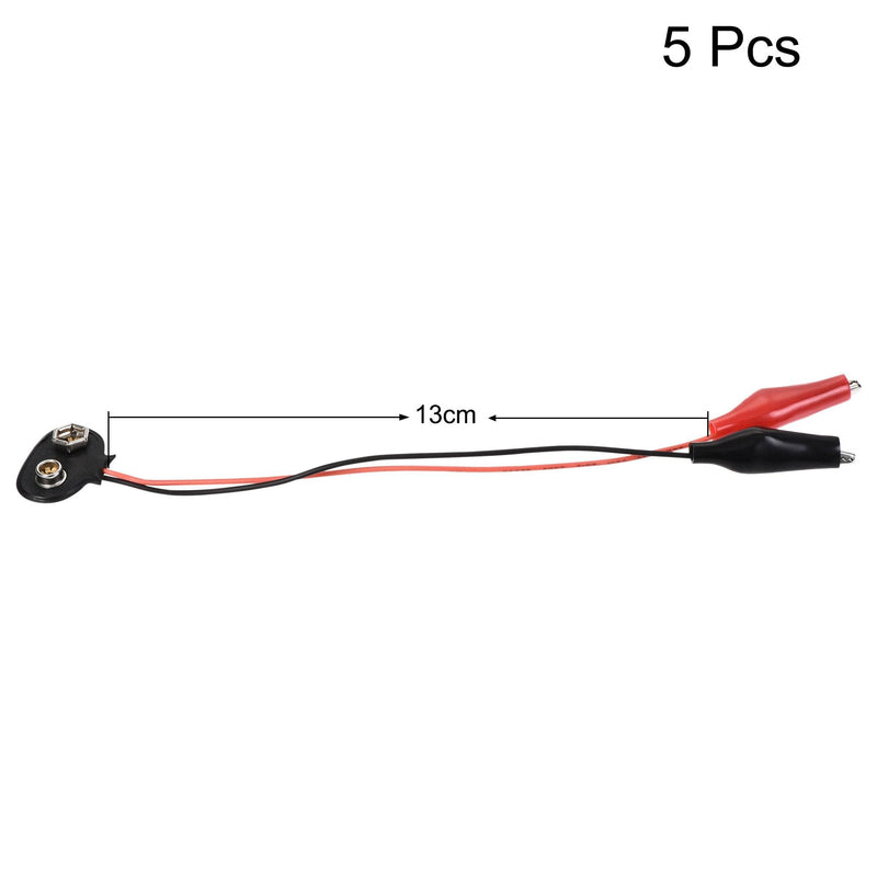 uxcell 9V Battery Snap Connector to Insulated Dual Alligator Clips Test Cable 13cm Length for Electric Testing Work, 5 Pcs