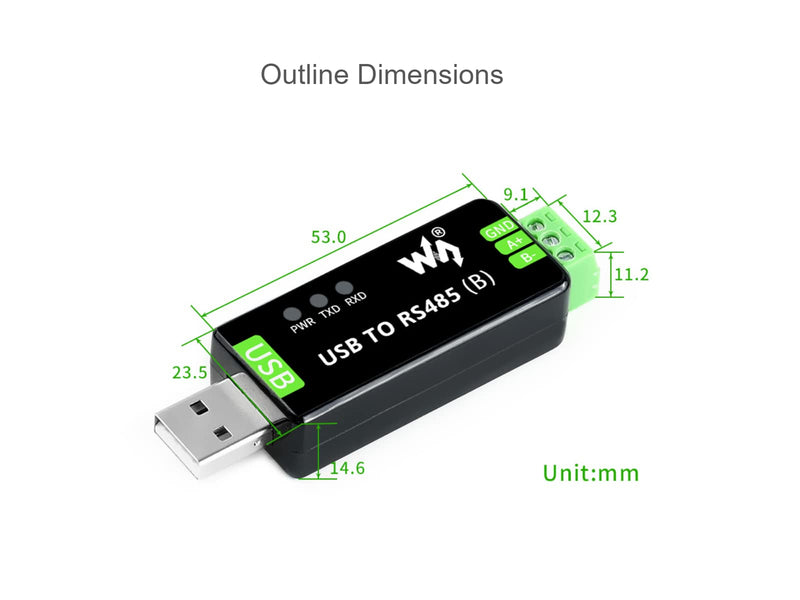 Waveshare Industrial USB to RS485 Converter with original CH343G and SP485EEN 300bps ~ 3Mbps Baudrate Built-In Lightningproof Tube,Resettable Fuse, ESD and TVS Protection Circuits