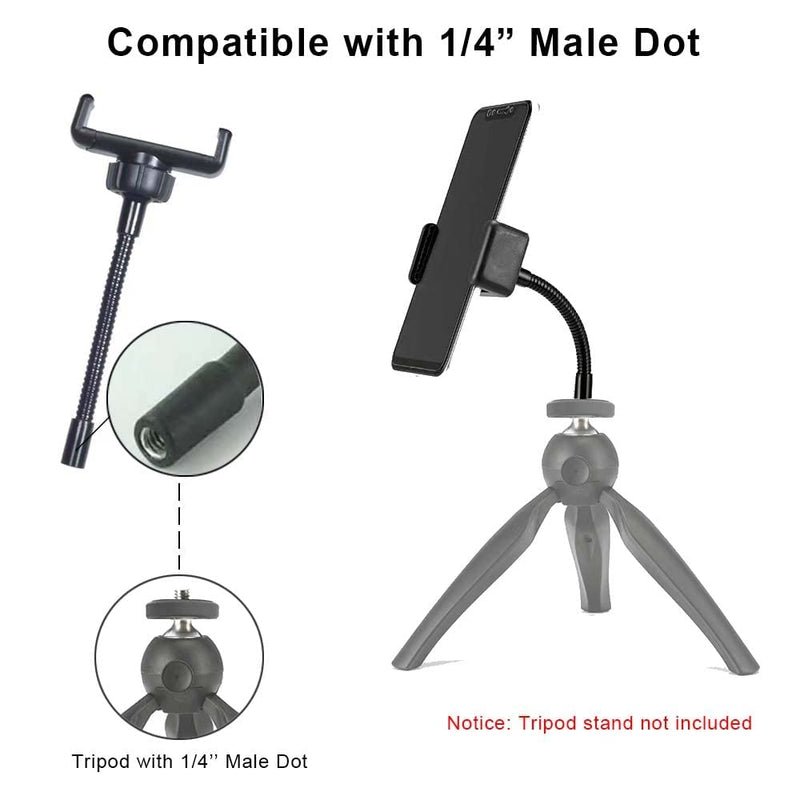 Phone Holder for Ring Light and Tripod Stand with 1/4" Female Thread Adapter, Flexible Gooseneck Phone Tripod Mount with Detachable Hot Shoe and 1/4" to 1/4" Male Threaded Converter Fits Most Devices