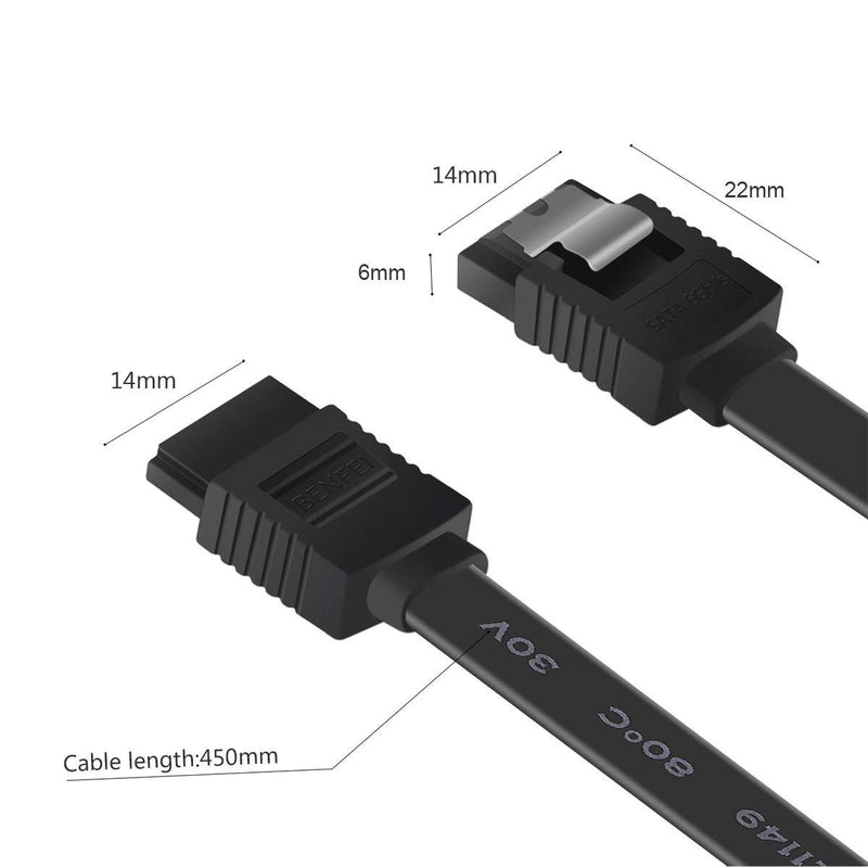 SATA Cable III, BENFEI SATA Cable III 6Gbps Straight HDD SDD Data Cable with Locking Latch 18 Inch Compatible for SATA HDD, SSD, CD Driver, CD Writer - Black