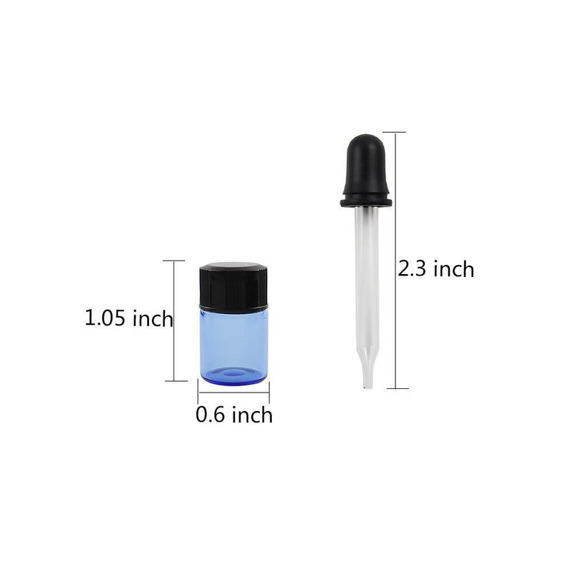 Essential Oils Sample Bottles, Teenitor 36 Pcs 2 ml (5/8 Dram) Cobalt Blue Oil Bottles For Essential oils , Amber Glass Vials With 2 Free Glass Transfer Eye droppers