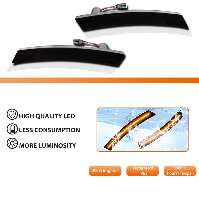Adiil Amber Full LED Front Fender Side Marker Lights Assembly Smoked Lens Compatible With 2002-2008 MINI Cooper R50 R52 R53, Replace OEM Sidemarkers Lamps Front Side Marker Smoked Lens Amber LED
