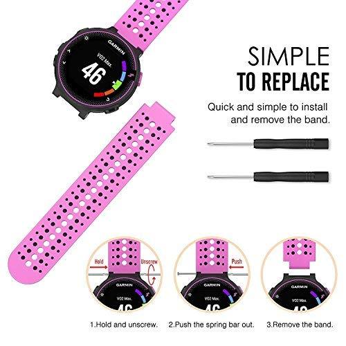 HWHMH Colorful Replacement Silicone Bands with Pin Removal Tools for Garmin Forerunner 220/230/235/620/630/735XT (No Tracker, Replacement Bands Only) Pack of 6