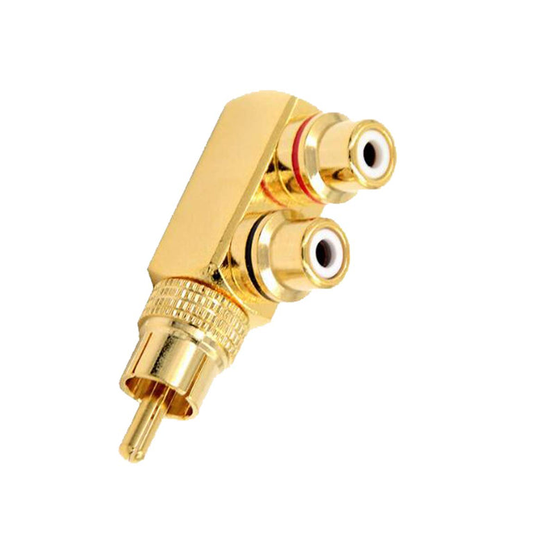 Kework 2-Pack 90 Degree Right Angle RCA Splitter,1RCA Male to 2RCA Female AV Splitter Adapter Connector,Gold Plated (1 to 2 Way) 1 to 2 Way