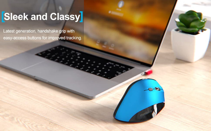 memzuoix Ergonomic Mouse Wireless Mouse, 2.4G Large Vertical Mouse Optical Cordless Mice with 800 / 1200 /1600 DPI, Ergonomic Computer Mouse for Laptop, PC, Desktop (for Right Hand ,Blue) Blue