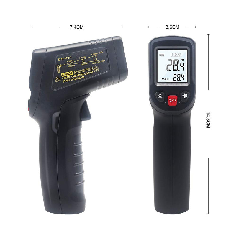 KETOTEK Infrared Thermometer Gun Non Contact Digital Laser Temperature Gun -58℉~1112℉ (-50°C~600°C) Adjustable Emissivity IR Gun for Cooking Food Barbecue Pizza Oven Freezer Fridge Black