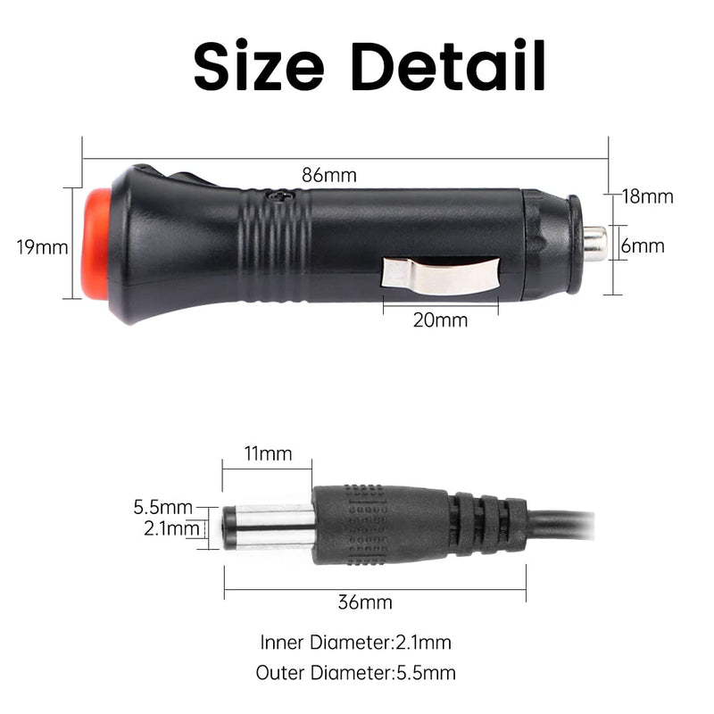 Cigarette Lighter for Car Backup Camera, Monitor, DVR, DVD, Bluetooth Speaker, GPS, Laptop, GreenYi 12V DC Cig. Lighter Charger Cord with Test Cable, DC Plug Adapter and DC Power Extension Cable