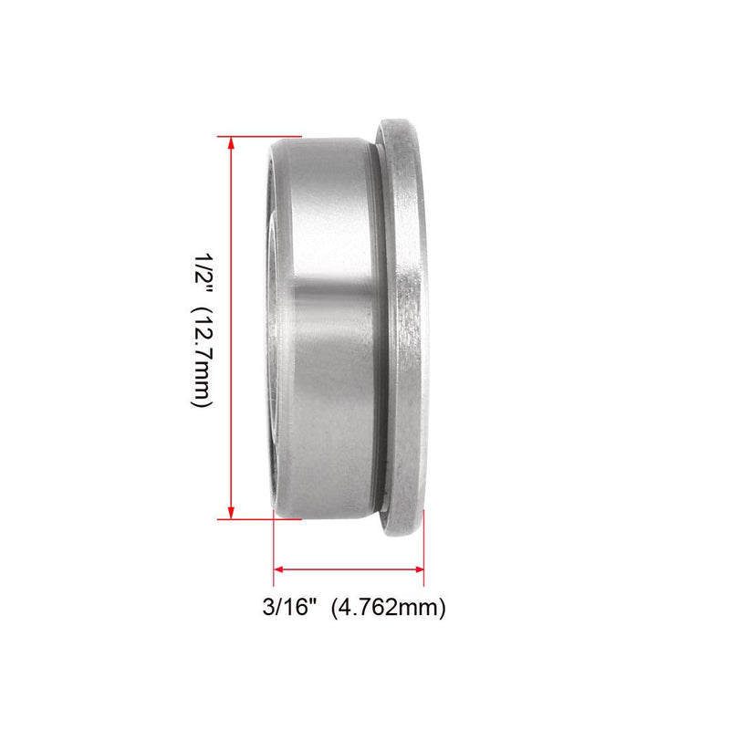uxcell FR188ZZ Flanged Ball 1/4" x 1/2" x 3/16" Double Metal Shielded (GCr15) Chrome Steel Bearings 10pcs