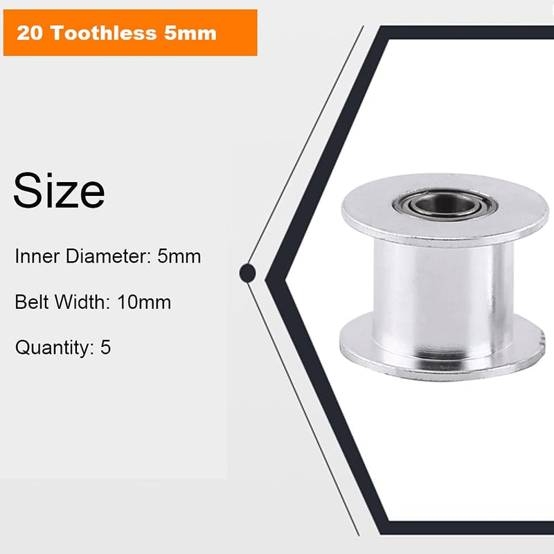 5pcs Synchronous Pulley, 10mm Smooth Roller Gt2 Aluminum Pulley for 3D Printer Accessories Belt Width 10mm Timing Belt