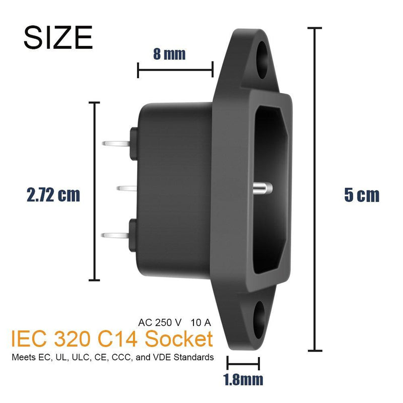 10 Pack AC 250V 10A IEC 320 C14 Panel Mount Plug Adapter Power Connector Socket Black Screw Mount 3 Pins Inlet Power Plug Socket by MXR