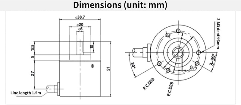 Yosoo Photoelectric Incremental Rotary Encoder 600p/r 6mm Shaft 5-24vdc AB Phase for Length Measurement + Coupling