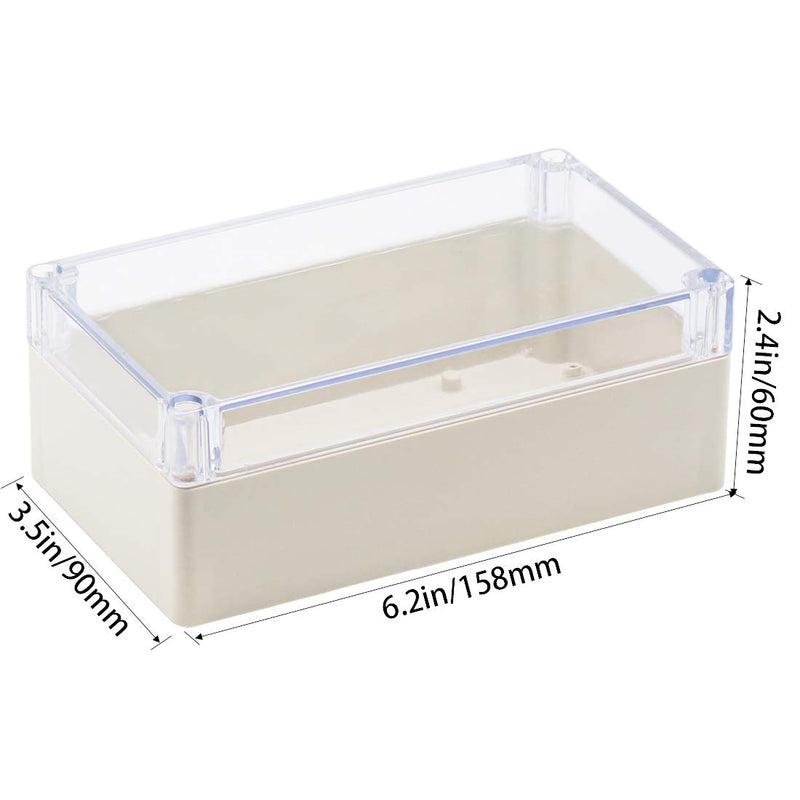 Zulkit Junction Box ABS Plastic Dustproof Waterproof IP65 Universal Electrical Boxes Project Enclosure Grey with Clear Cover 6.2 x 3.5 x 2.4 inch (158 x 90 x 60mm) 6.2"x3.5"x2.4"