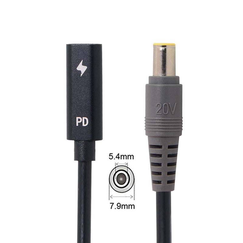 JSER Xiwai Type C USB-C Female Input to DC Power PD Charge Cable fit for Laptop 18-20V (7.9x5.4mm for HP) Black 7.9x5.4mm