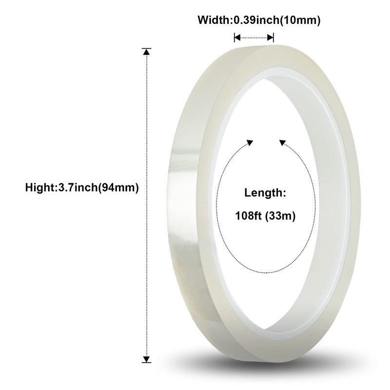 Clear Heat Tape, High Temperature Heat Resistant Tape for Heat Sublimation Press and Heat Transfer Vinyl, Heat Transfer Tape, Thermal Tape, Easy to Remove, No Residue (2 Rolls 0.39inch x 1.3inch)