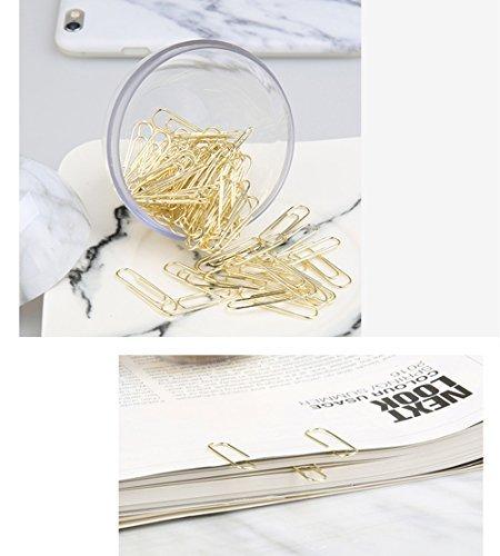 MultiBey Gold Paper Clips in Elegant Magnetic Marble White Clip Holder, 28mm, 100 Clips per Box