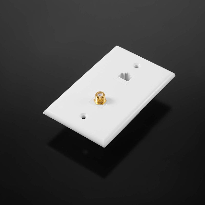 8 Pack Cat6 Coax Wall Plates, Cat6 Ethernet Port and Cable TV Coax Gold-Plated F-Type Port Wall Plate (White) White