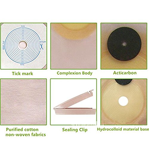 Ostomy Bags Colostomy Ileostomy Stoma Care,Cut-to-Fit(Max Cut 65mm),One-Piece Drainable Pouches with Clip Closures,Pack of 20 PCS Ostomy-A002
