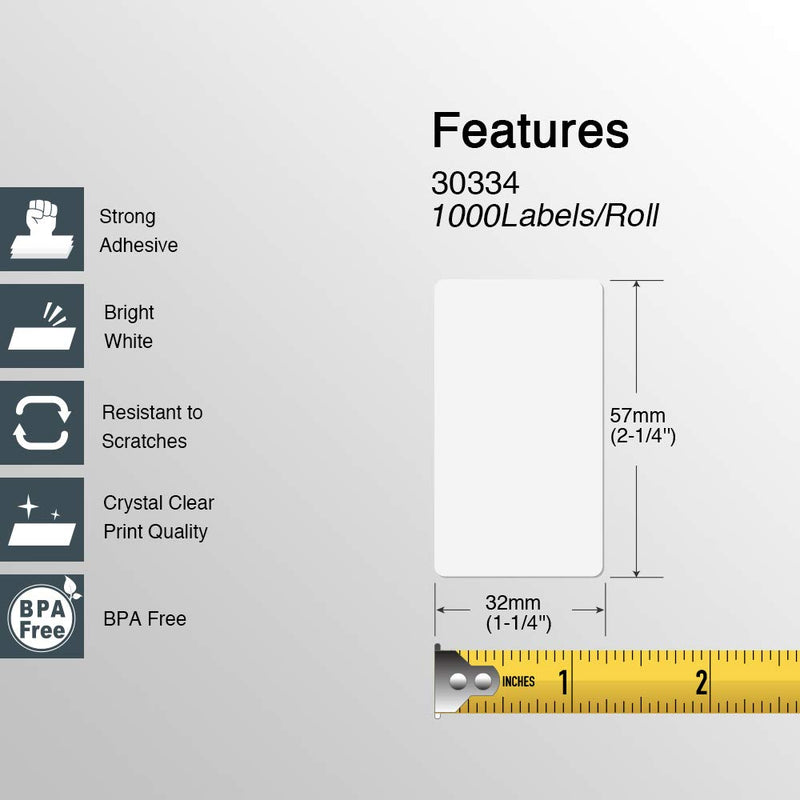 BETCKEY - Compatible DYMO 30334 (2-1/4" x 1-1/4") Medium Multipurpose Barcode/FNSKU/UPC/FBA Labels - Compatible with Rollo, DYMO Labelwriter 450, 4XL & Zebra Desktop Printers[1 Rolls/1000 Labels] 01-rolls (1000 Labels)