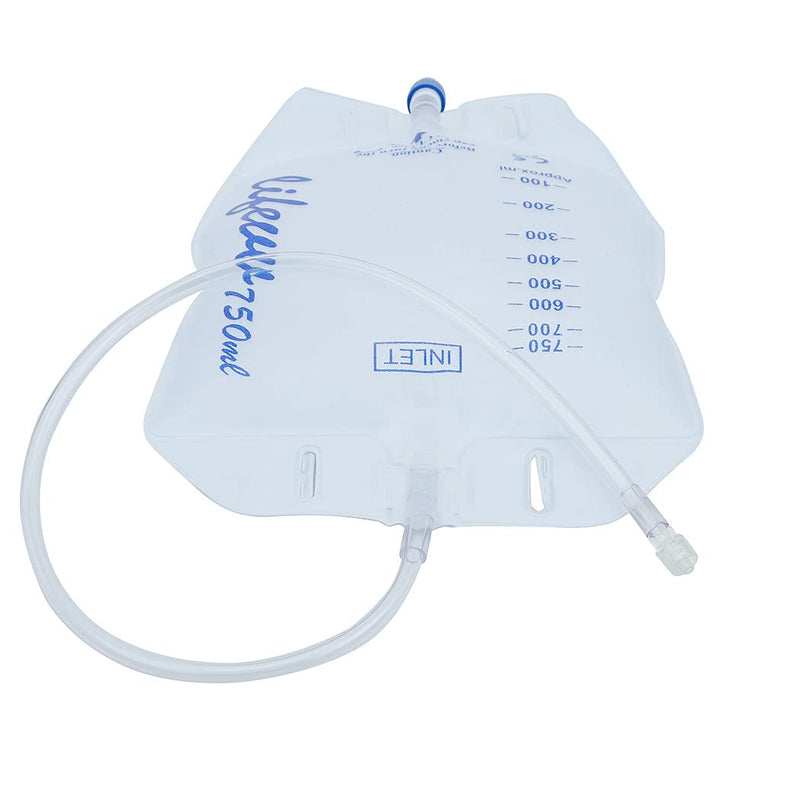 Lifevv 3 Pack Urine Drainage Bag, Nephrostomy Bag with Twist Drain Valve, 20'' Silicone Tube and Cloth Backing (750ML)