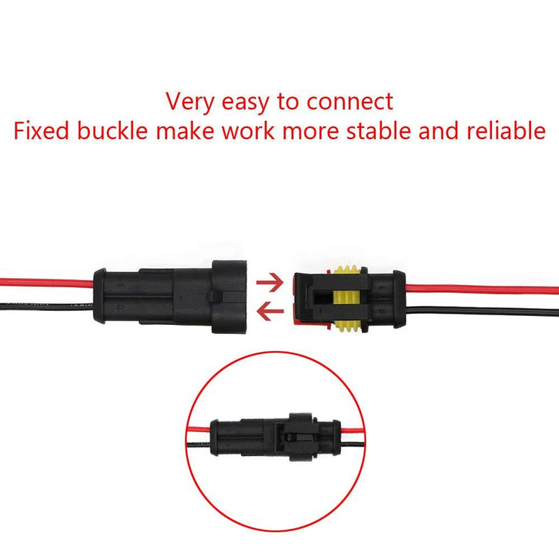 ESUPPORT 2 Pin Way Car Auto Waterproof Electrical Connector Plug Socket Kit with Wire AWG Gauge Marine Pack of 5