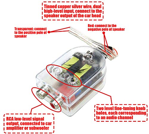 AUTUT 2 Pcs Car High to Low Impedance Converter Audio Signal Adapter Speaker Output to RCA Line Control