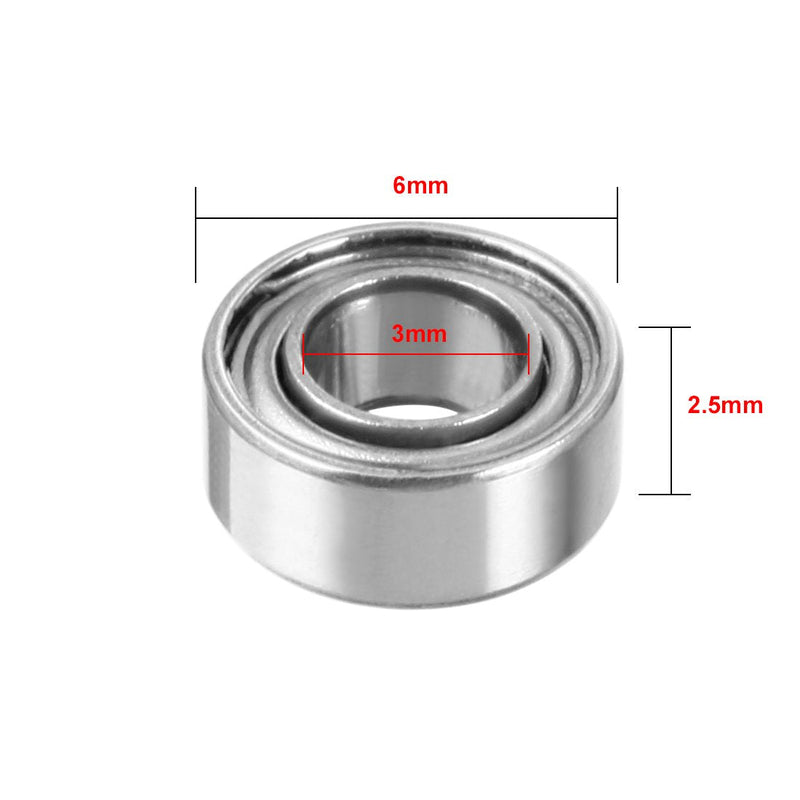 uxcell 10pcs MR63ZZ 3mmx6mmx2.5mm Double Shielded Miniature Deep Groove Ball Bearing