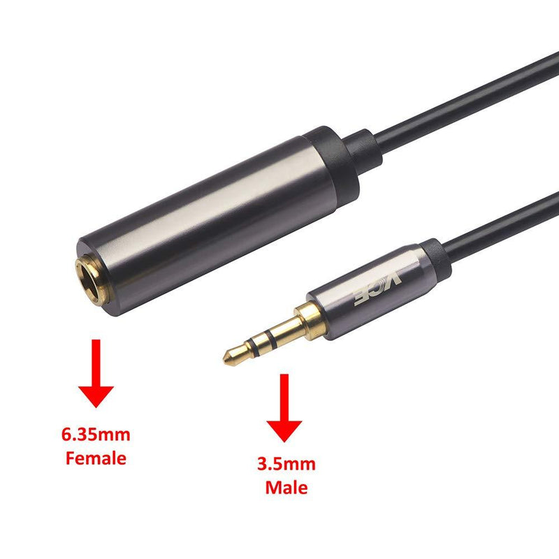 VCE 1/4" to 1/8" Adapter,3.5mm 1/8 inch Male to 6.35mm 1/4 inch Female Audio Jack Gold Plated Adapter for Amplifiers, Guitar, Home Theater Devices, Laptop, Headphones - 8inch