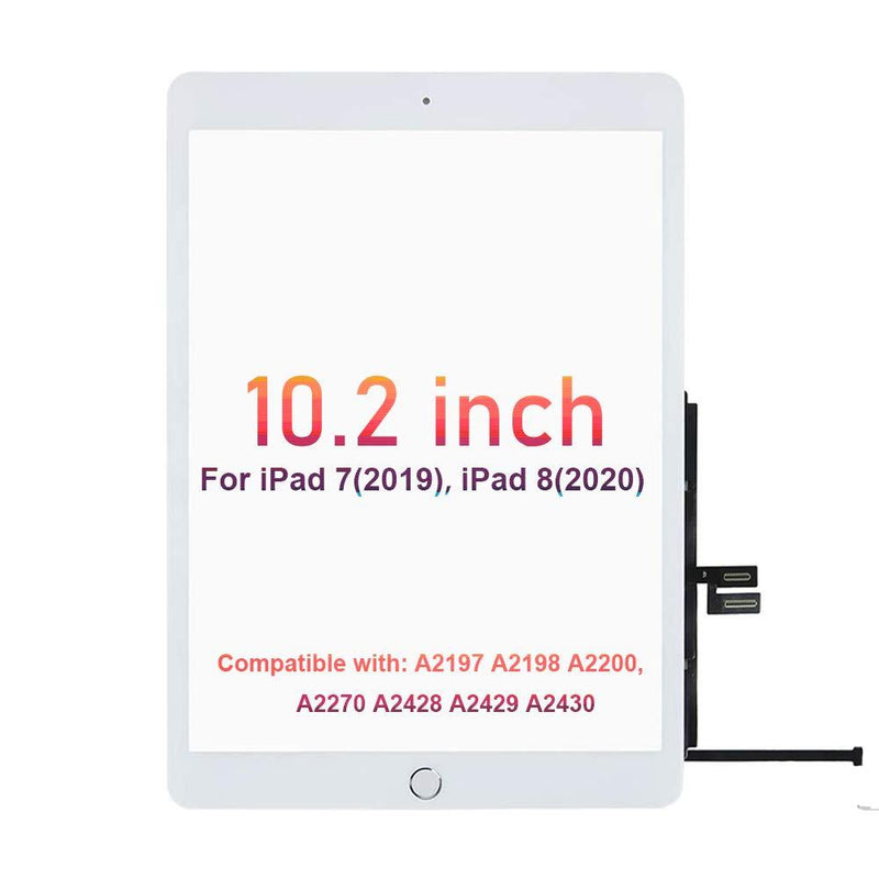 Fixerman Touch Screen for iPad 7th Gen 8th Gen Digitizer 10.2"(A2197 A2198 A2200,A2270, A2428, A2429, A2430) Glass Replacement Parts(NO LCD),with Home Button+Pre-Installed+Repair Tools(White) For iPad 7/8-White