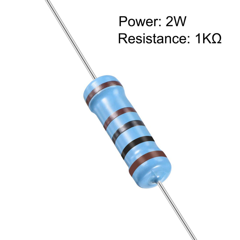 sourcing map 30 pieces metal film resistors 1K ohm 2W 1% tolerance 5 color band
