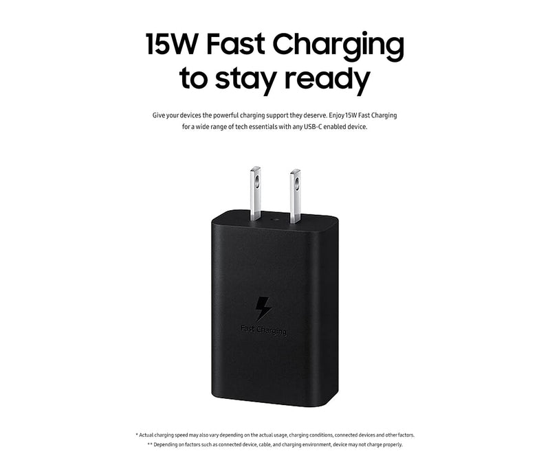 Samsung 15W Wall Charger Type C Only (Cable not Included), Black 15W No Cable