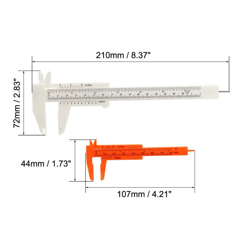 uxcell Vernier Caliper 80mm 150mm Mini Double Scale Plastic Ruler Measuring Tool White Orange 1 Set