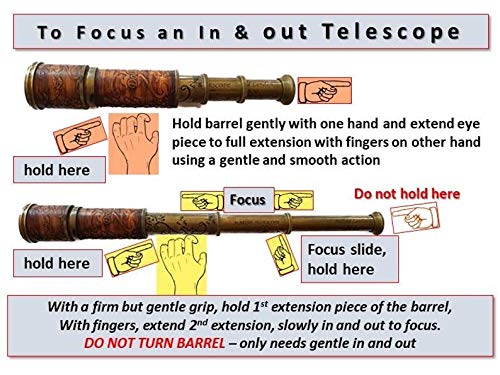 Brass Nautical Antique Working Telescope/Spyglass Replica in Leather Box, with Glass Optics, Extendable to 16 inches, Made of Pure Brass, Decorative Kids Scope