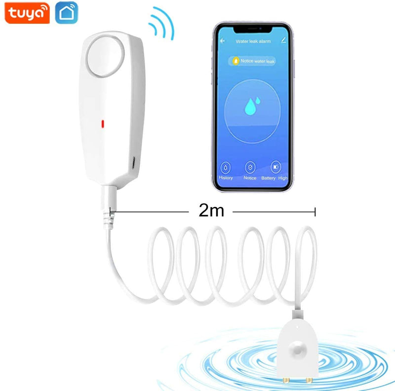 Water Alarm Sensor with 60dB Loud Sound WiFi Leak Detector, Overflow Leak Alarm, Remote Monitoring leaker for Water Heater Basement Sewage Pump, TUYA/Smart Life APP Notification 60 Decibel Alarm Sound