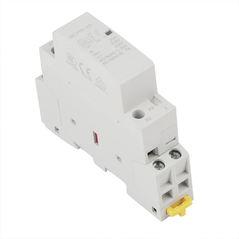 Household AC Contactor DIN Rail Relay 230v, 7A (Ac-7B) Compact Modularization Durable 1NO, 1NC, 2P, 20A AC Contactor for Household Applications No Noise (220V/230V) 220V/230V