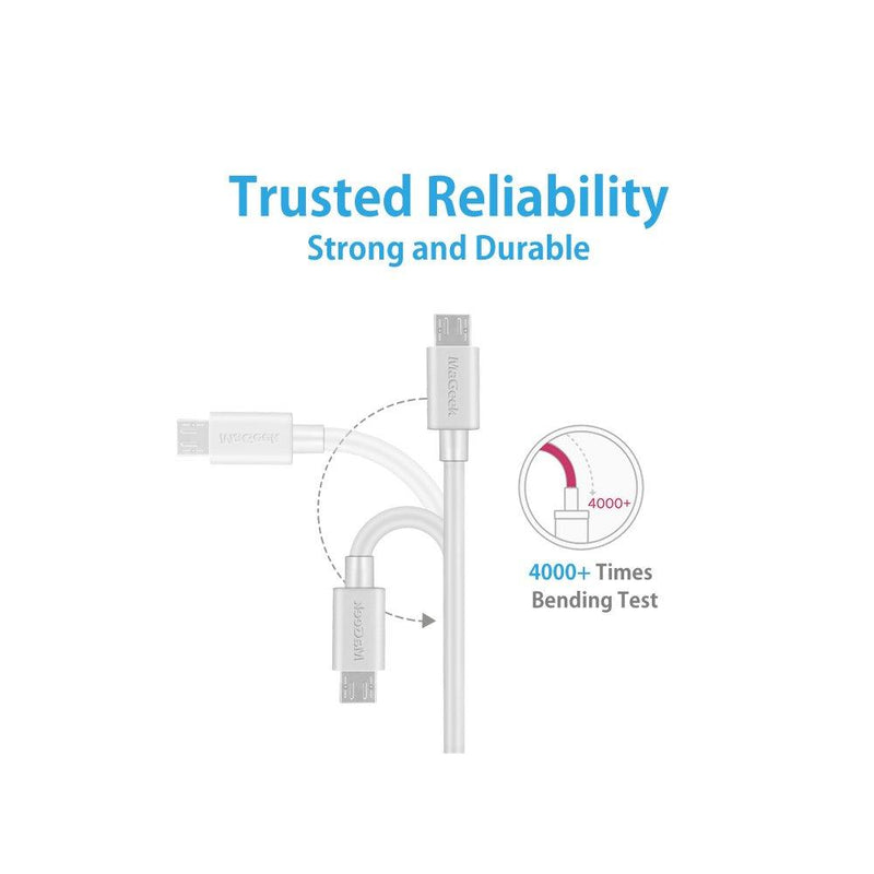 Micro USB Cable (2-Pack)(10ft), MaGeek Extra Long High Speed USB Charge and Sync Cord for Samsung, Nexus, LG, Motorola, Android Smartphones and More (White) 2pcs_White