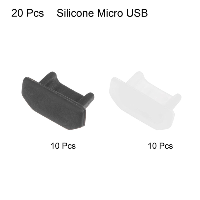 uxcell 20pcs Silicone Micro USB Cap Port Cover Anti Dust Protector 6.5mmx2.3mm Black Clear