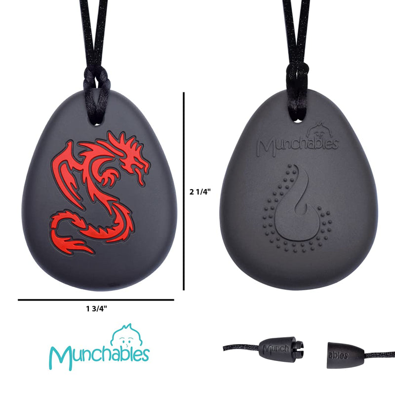 Munchables Dragon Sensory Chew Necklace for Adults or Kids - Chewy Fidget Stim Toy Jewelry for Boys and Girls (Navy/Black) Navy/Black