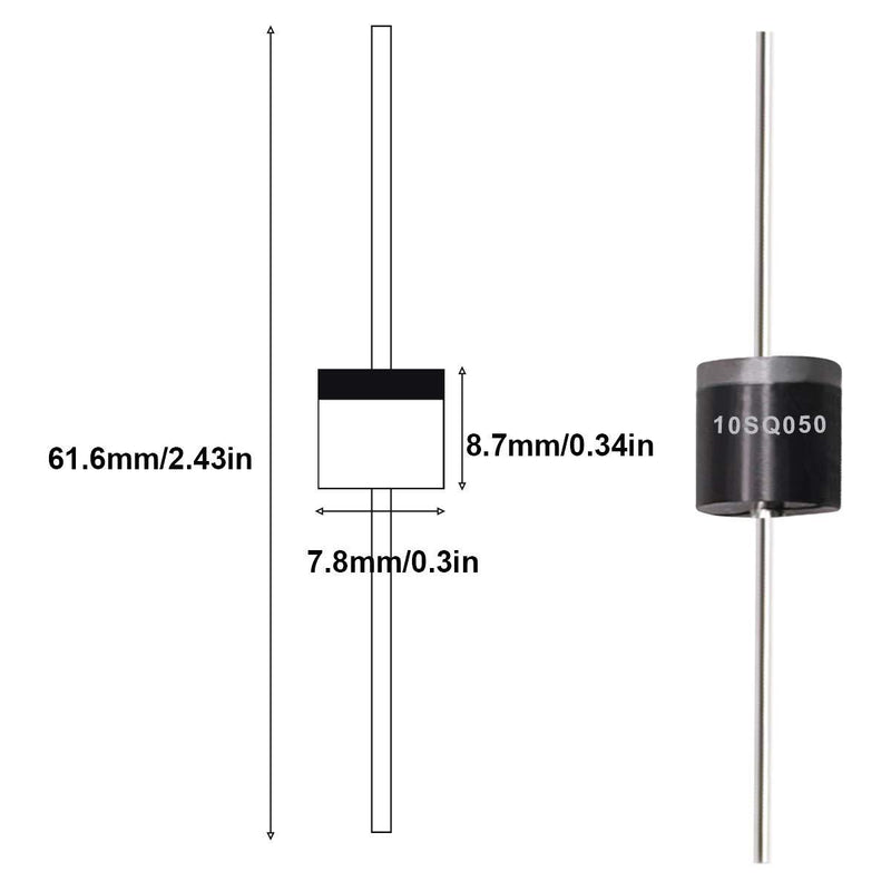 Tnisesm 40 Pcs 10SQ050 10A 50V Schottky Blocking Diode, Rectifiers Diode,Diode Axial Kit for Solar Panel