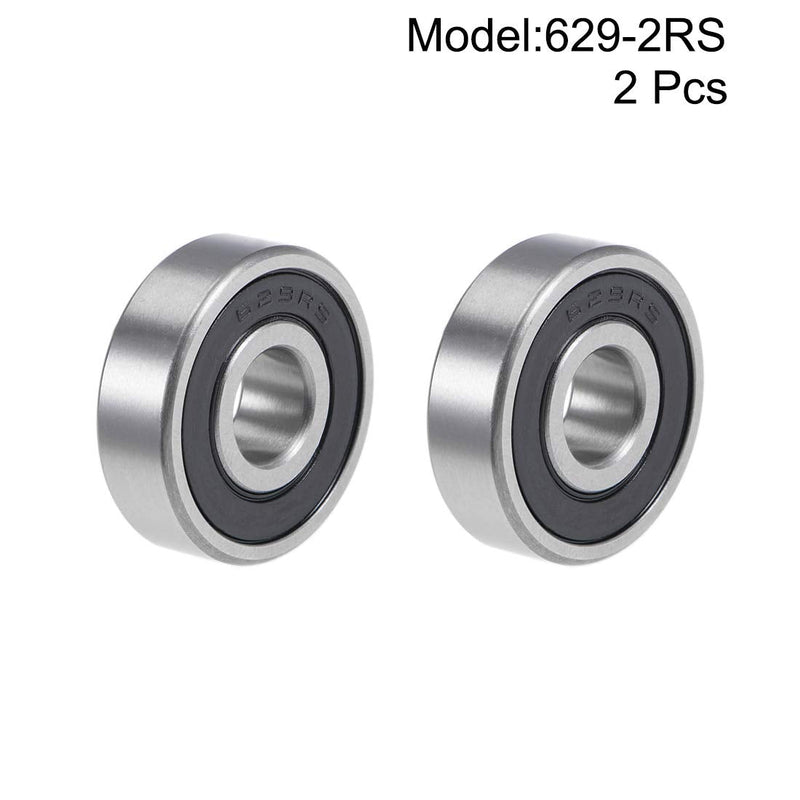uxcell 629-2RS Deep Groove Ball Bearings 9mm x 26mm x 8mm Double Sealed Chrome Steel P6(ABEC3) 2pcs 9x26x8mm