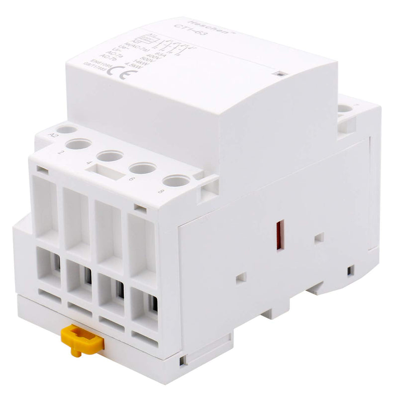 Heschen Household AC Contactor CT1-63 4 Pin Open AC 220V/240V Coil Voltage 35mm DIN Rail Mounting