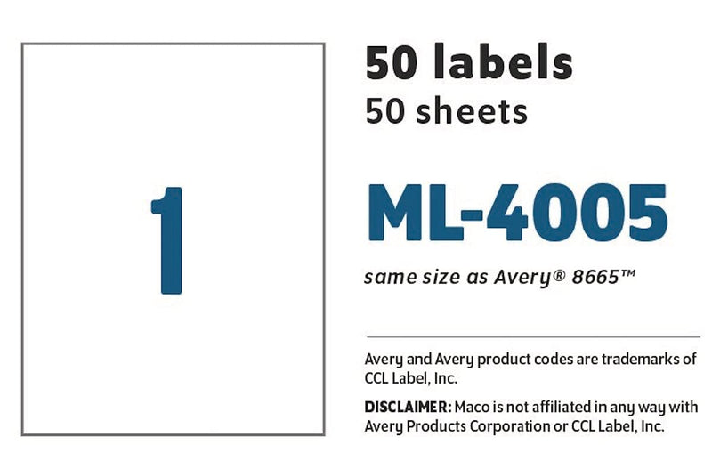 MACO Laser/Ink Jet Matte Clear Full Sheet Labels, 8-1/2 x 11 Inches, 1 Per Sheet, 50 Per Box (ML-4005)