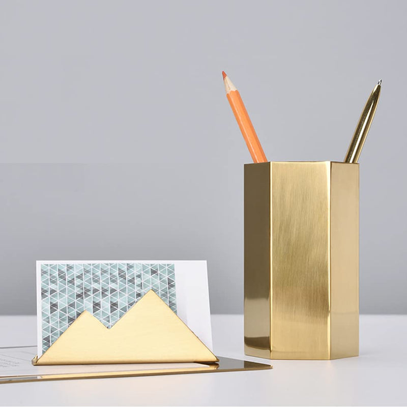 1 Piece Mountain-Shape Metal Desk Card Holder Office Tabletop Business Card Rack Business Name Card Case (Fits 30-40 Business Cards)