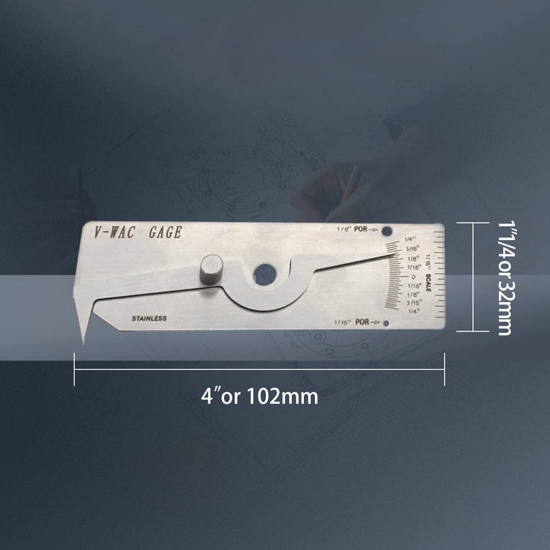 WeldingStop V-WAC Undercut Gauge Biting Edge Welding Guage for Welder Inspection Single Weld Gauge Measure Inspection Tools Porosity Size/amount Inspection Tools Inch Stainless Steel