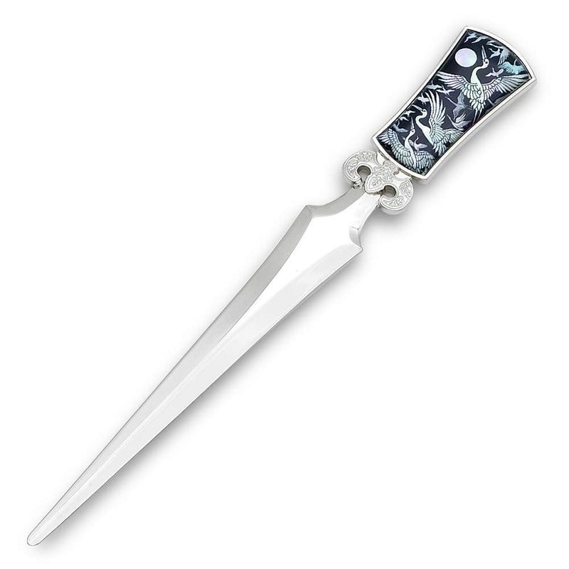 Inlay with Mother of Pearl Metal Steel Office Knife Hand Cutter Blade Envelope Letter Opener (Crane) Crane