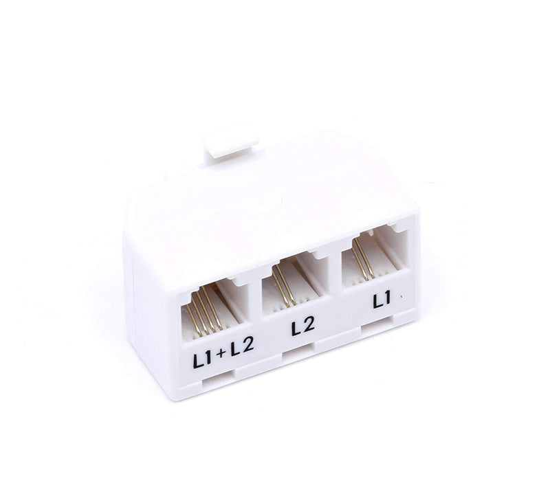 Telephone Splitter 2 Line Adapter - 3-Way Splitter (Line 1, Line 2, and Twin Line) - Dual Line Separator - 4 Conductor Connector (2 Phone Lines) - White, 3 Pack White, 3 Way