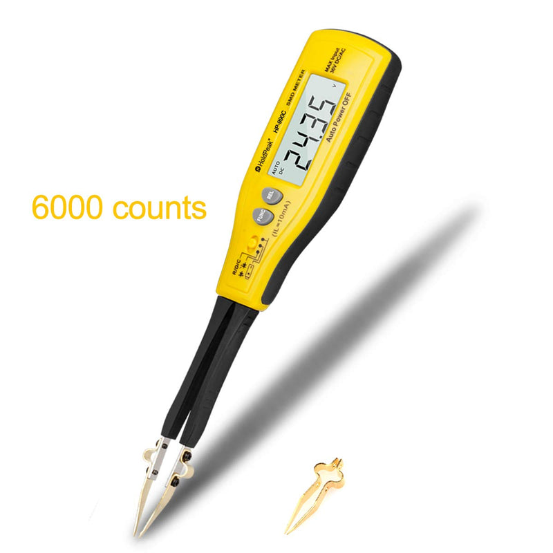 HoldPeak Digital Smart SMD Tester 6000 Counts HP-990C DMM Handheld Resistance Capacitance Tester,Digital Multimeter Auto Scan with Spare Test Pins (Battery Included) 1-990C Handheld SMD METER