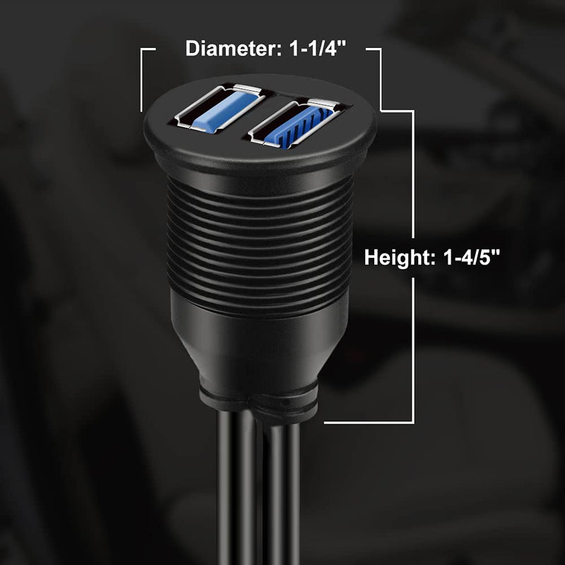 BATIGE 2 Ports Dual USB 3.0 Male to USB 3.0 Female AUX Flush Mount Car Mount Extension Cable for Car Truck Boat Motorcycle Dashboard Panel -3ft Dual Port